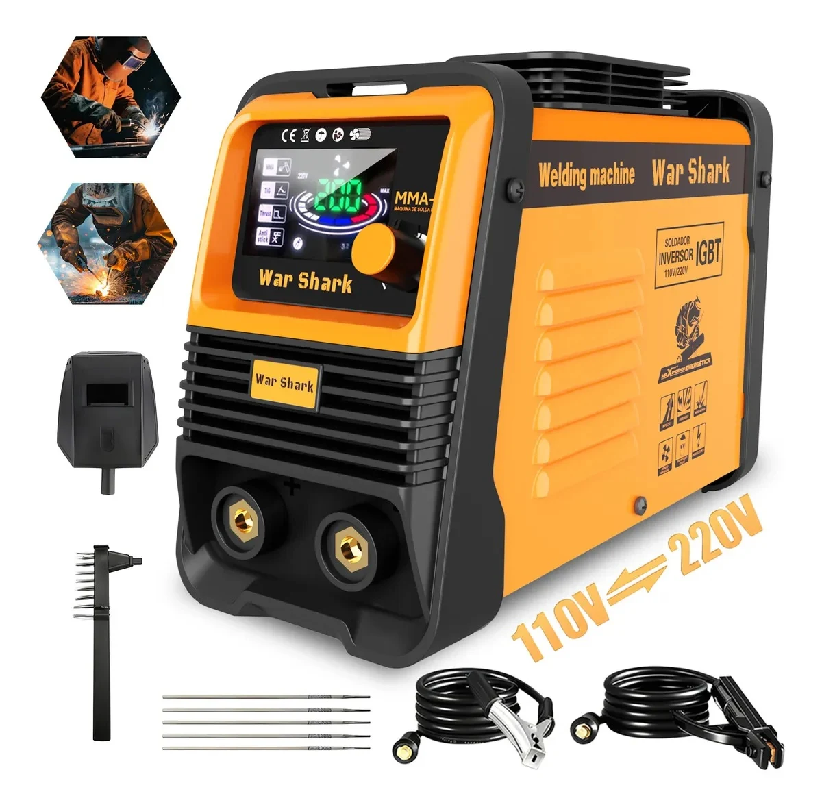 Máquina De Solda Inversora IGBT Portátil MMA+TIG 200A 110V-220V Profissional