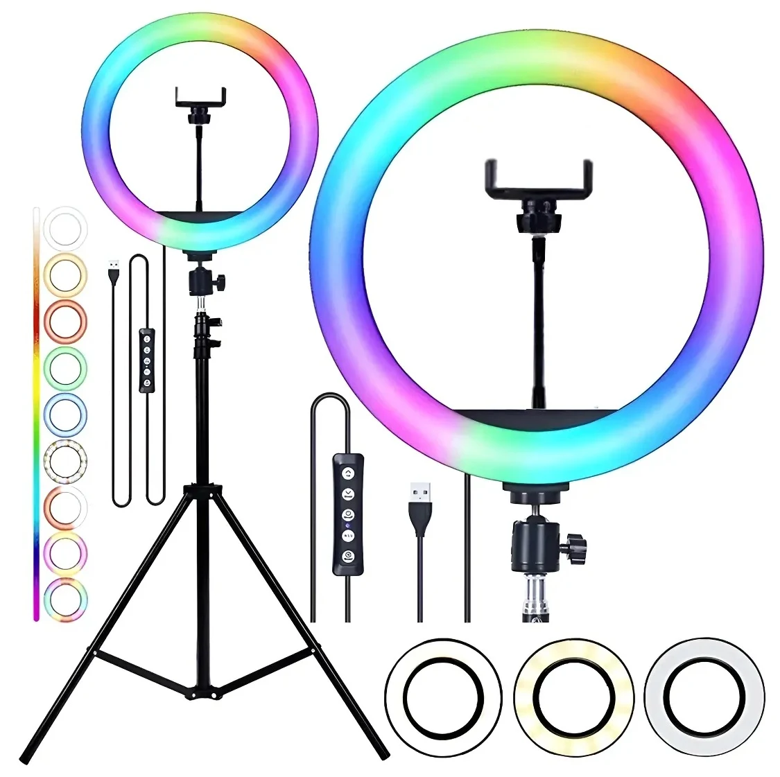 Kit YouTuber Ring Light RGB 10 Polegadas Com Tripé 2,10mt Iluminador LED Colorido