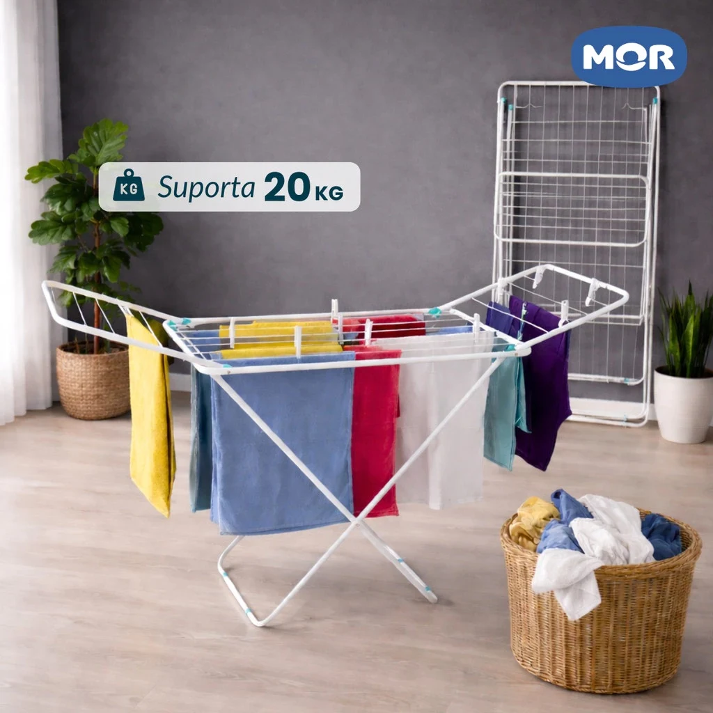 Varal De Chão Reforçado MOR Com Abas Dobrável Retrátil Slim