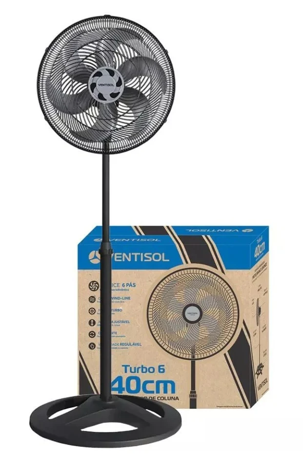 Ventilador de Coluna Ventisol 6 Pás Premium 40Cm Com 3 Velocidades Turbo